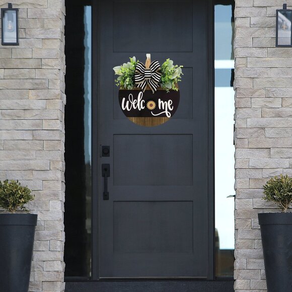 12 Interchangeable Wood Front Door Welcome Sign Wreath with Seasonal Designs 12" - Picture 3 of 10